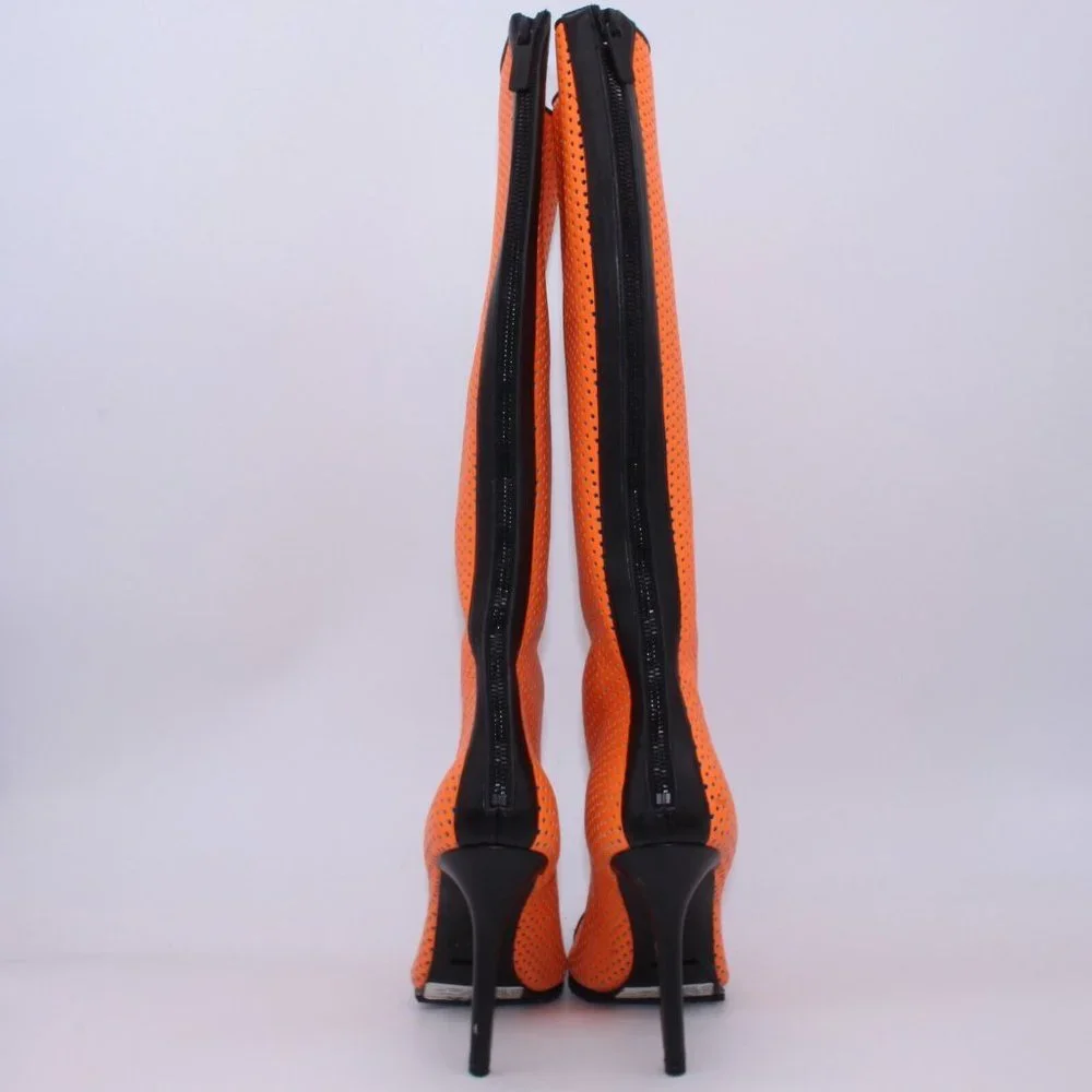 Michael Kors Perforated Leather Abigail Runway Boots Orange/Black Size 40 New - Picture 8 of 12